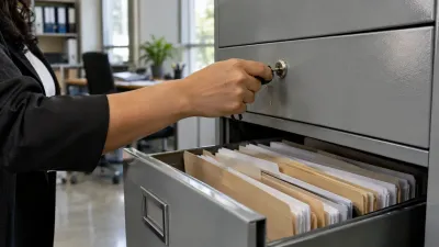 Imagem ilustrativa: Arquivamento de documentos em armário com chave